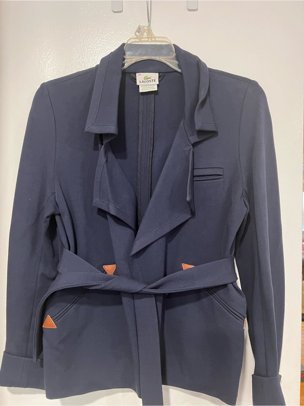Lacoste Navy Tie-Waist Blazer with Contrast Tabs
